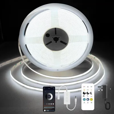 Zdjęcie produktu dla Listwa LED COB, 5 metrów, chłodna barwa, możliwość regulacji jasności za pomocą pilota, z zasilaczem