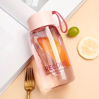 Produktbild von 380 ml Kunststoff Wasserflaschen Transparent Flasche Outdoor Sport Wasser Tasse Wasser Becher Student Tragbare Becher, rosa