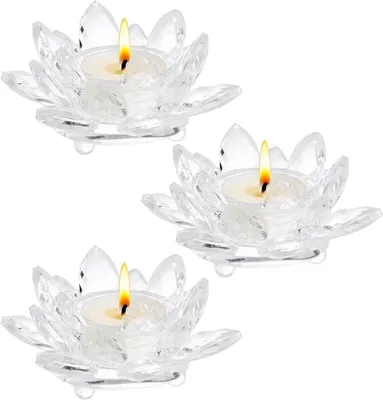 Image de 3 supports pour bougies en forme de lotus en cristal