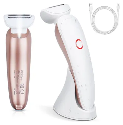 Produktbild von Intimrasierer für Frauen 3-in-1 Elektrischer Rasierer Damen für Gesicht Unterarm Achseln Beine Bikini IPX7 Wasserdicht Nass und Trockenrasierer mit LED