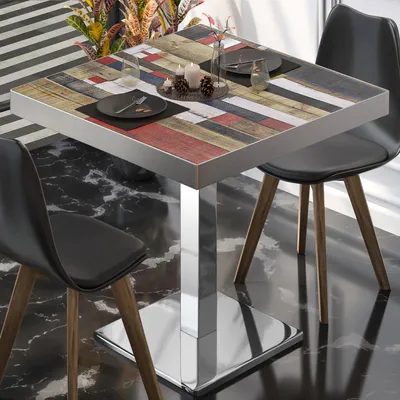Produktbild von BM | Bistrotisch | B:T:H 70 x 70 x 77 cm | Vintage Bunt / Edelstahl | Quadratisch | Edelstahl Rand | Bistro Tisch Esstisch