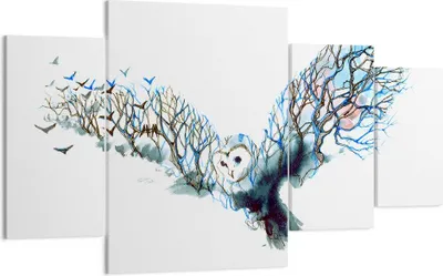 Produktbild von Bild auf Leinwand - Leinwandbild - Eule wild Wald Flug - 160x90cm - Wand Bild - Wanddeko - Leinwanddruck - Bilder - Kunstdruck - Wanddekoration - Leinwand bilder - Wandkunst - DL160x90-3122