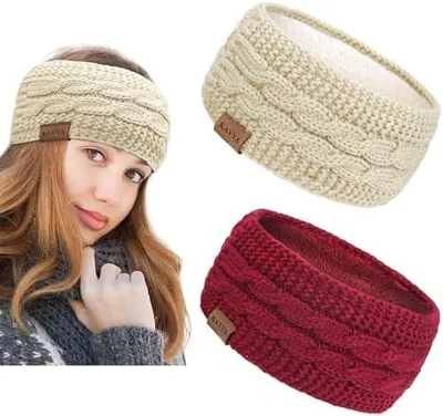 Produktbild von Winterstirnband für Damen als gestrickter Ohrenwärmer und elastischer Haarreif für Frauen und Mädchen beim Sport, Yoga, Skifahren und im Freien