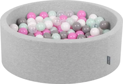 Produktbild von KiddyMoon Bällebad OK30D, 90x30cm, 300 Bälle ∅7cm, Rund Bällepool Mit Bunten Bällen Für Babys Und Kinder, Hellgrau