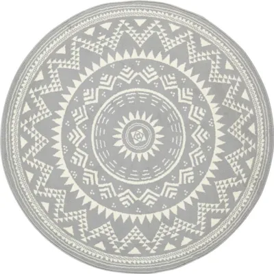 Zdjęcie produktu dla Okrągły nowoczesny dywan do salonu, szaro kremowy wzór MANDALA 140cm
