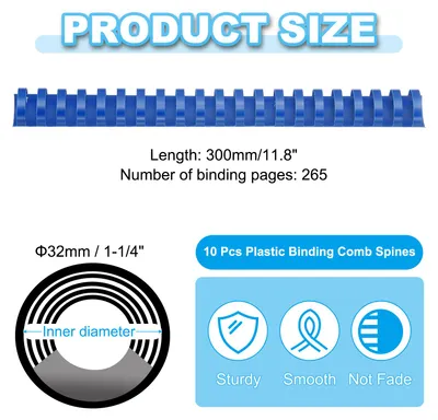 Produktbild von 32mm (1-1/4") Kunststoff-Bindek?mme, 10 Stš¹ck 21 Ringe Bindek?mme 265 Blatt Kapazit?t Briefgr??e zum Binden von Papierbl?ttern Notizbuch Kalender Bilderalbum, Blau