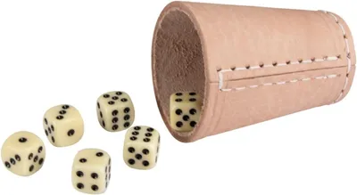 Produktbild von Würfelbecher aus Leder, 9 cm, mit 6 Würfeln, für Spieleabende