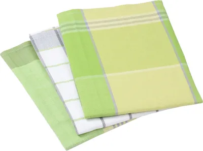 Zdjęcie produktu dla Zestaw 3 ściereczek kuchennych – zielone – białe – bawełna – 50 x 70 cm