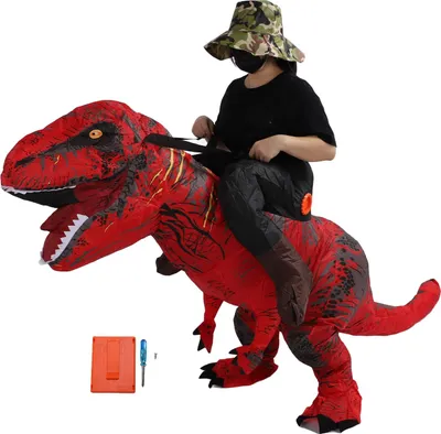 Immagine prodotto di Costume gonfiabile da dinosauro per adulti impermeabile Ride on T Rex Funny Bubbles Halloween Cosplay Party Dress Toy Red