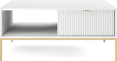 Produktbild von NOVA Couchtisch mit Schublade, Goldgriff, Weiß, Metallbeine Gold, 104x104x46 cm