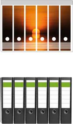 Produktbild von Wallario 6 Stück breite Ordner inkl. Klebeetiketten mit Motive Sonnenuntergang über dem Wasser II -  Set mit Rückenschildern / Ordnerrücken Stickern