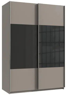 Produktbild von Schwebetürenschrank Bramfeld Kleiderschrank 135 cm Saharagrau Schwarzglas (18913)