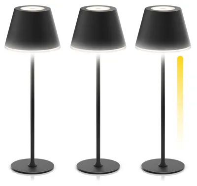 Produktbild von Brandson LED-Tischlampe 3er Set kabellos mit Akku, dimmbar und 3 Lichtfarben, bis zu 60 Stunden Leuchtdauer mit 4800 mAh, Touchbedienung, Akkuleuchte, 3 Stück, schwarz, KI-generiertes Bild