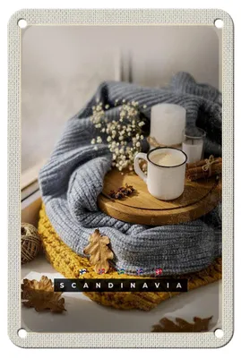 Produktbild von Blechschild Reise 12x18cm Skandinavien Wolle Kaffee Herbst Kerze Schild