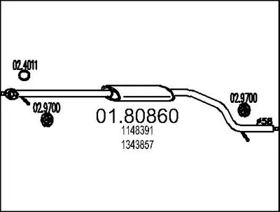Produktbild von MTS 01.80860 Mittelschalldämpfer Schalldämpfer für FORD MONDEO III Kombi (BWY) MONDEO III (B5Y) MONDEO III Stufenheck (B4Y)