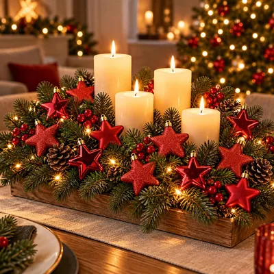 Image de 16pcs Boule de Noël Boule d'arbre de Noël Set Étoiles Rouge