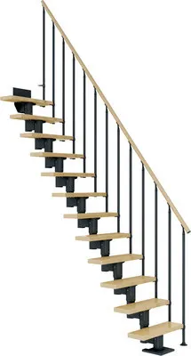 Produktbild von Pertura Mittelholmtreppe Spiros Ahorn Leimholz Anthrazit Gerade 65 cm 13 Stufen / 14 Steigungen Stabgeländer Anthrazit