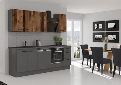 Produktbild von Küche NESSA + OLD STYLE Basic 240 cm Old Wood Optik Küchenzeile Küchenblock