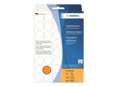 Obrázek produktu pro HERMA Paper - matný - permanentní lepidlo - Luminous Orange - 19 mm kulatý 960 štítků (24 listů x 40)
