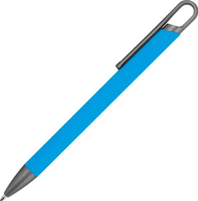 Produktbild von Gummierter Soft Touch Gel Kugelschreiber aus Metall / Farbe: hellblau
