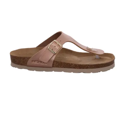 Produktbild von Rohde Damen Pantolette ALBA, rosa, Gr. 40, mit gepolstertem Fußbett, rutschfester und flexibler Laufsohle, Komfortweite G, Zehentrenner, Schnallenverschluss, Metallic-Optik, Obermaterial aus Synthetik, Leder, Textil und Kork mit Kork-Latex-Kern