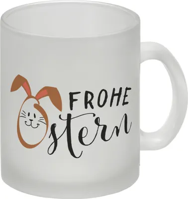 Produktbild von Frohe Ostern Glas Tasse mit niedlichem Osterhasen