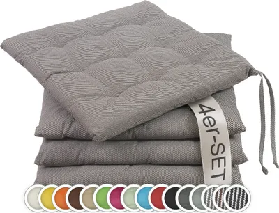 Produktbild von Sitzkissen Stuhlkissen 4er Set, ca. 40x40 cm, braun-weiß-gestreift