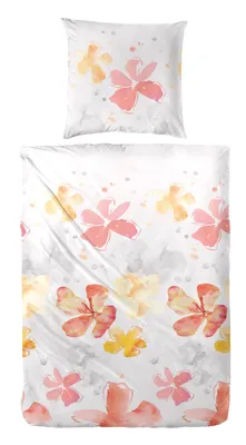 Produktbild von Hahn Renforcé Bettwäsche Renforce Orange Rot Blumen 100% Baumwolle Reißverschluss Bettbezug Kissenbezug Bettgarnitur Bettzeug 155x220 cm