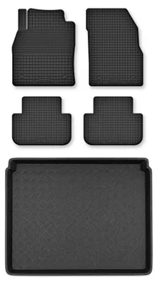 Image de Tapis en caoutchouc + bac de coffre pour Opel Zafira C 2012-2018 (coffre standard) – 5 pièces, noirs, semi-universel, adapté