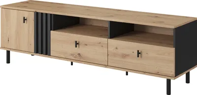 Produktbild von Masseno TV-Schrank MADDALENA 165,1 cm Fernsehschrank mit 2 Schubladen und 1 Türen TV-Lowboard für Wohnzimmer Modern 165,1x40x49,2 cm Anthrazit / Eiche Artisan