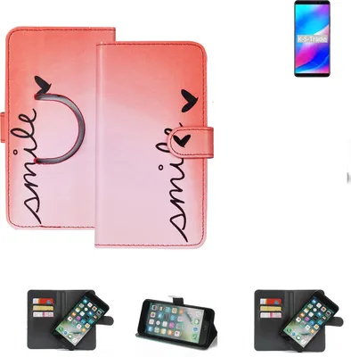 Produktbild von K-S-Trade Schutzhülle Handyhülle kompatibel mit Blackview Max 1 Hülle cover bookstyle Etui ''smile'' rot Standfunktion Kameraschutz (1Stk)