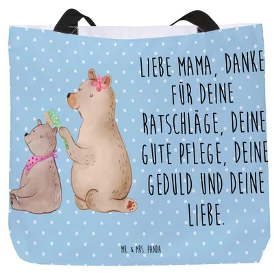 Produktbild von Mr. & Mrs. Panda Tote Bag Bär Kind - Blau Pastell - Geschenk, Mama, Mutter, Muttertag, Tasche, Pandatasche, Strandtasche, Schultasche, Einkaufstasche, Bären