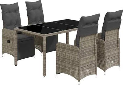 Produktbild von vidaXL 5-tlg. Garten-Bistro-Set mit Kissen Grau Poly Rattan