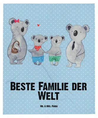 Produktbild von Mr. & Mrs. Panda Babydecke Koala Familie zwei - Blau Pastell - Geschenk, Plaid, Familienzeit, Muttertag, Koalabär, Erstlingsdecke, Schmusedecke, Schlummerdecke