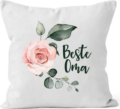 Produktbild von Kissen-Bezug Beste Oma Geschenk Watercolor Kissen-Hülle Deko-Kissen Baumwolle MoonWorks® weiß unisize