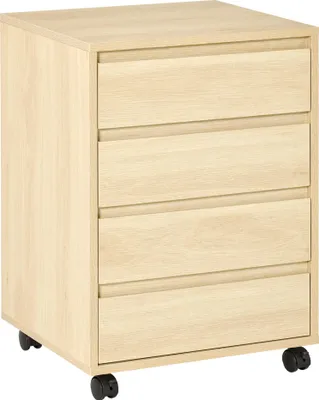 Image de HOMCOM Caisson de bureau rangement bureau sur roulettes 4 tiroirs coulissants en bois aspect bois clair