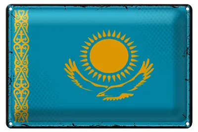 Produktbild von Blechschild Flagge Kasachstan 40x30cm Retro Kazakhstan