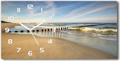 Produktbild von Wanduhr aus Glas – 60x30 cm - Glasbild - Glasuhr - Gehärtetes Glas - weisse-zeiger - Strand an der Ostsee