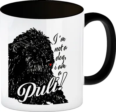 Produktbild von I'm not a dog I am a Puli! Kaffeebecher Schwarz in schwarz