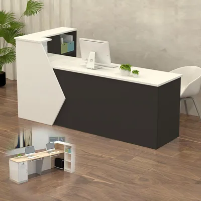 Obrázek produktu pro Pult recepce, prodejní pult, dřevěný s úložným prostorem, rozměry 240x60x100 cm, barva bílá/černá