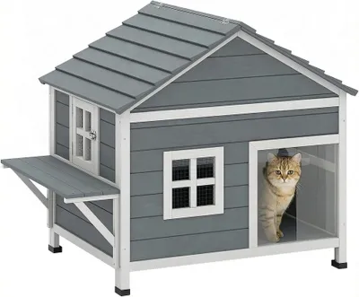 Produktbild von Katzenhaus outdoor Holz 2-Etagen, wasserdicht mit Dach, 101x72,5x81 cm, Grau