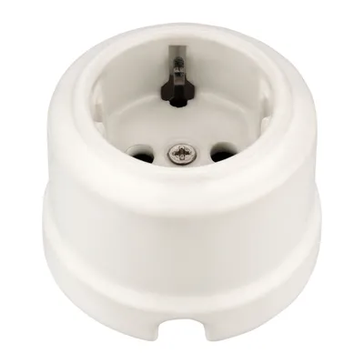 Produktbild von ADAKAT Steckdose, Porzellan, weiß, Retro, Aufputz, QR1, Boden Ø 65mm, Höhe 47mm, 250V, 50Hz, 16A, Schraubbefestigung