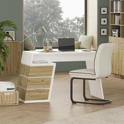 Image de Bureau Vicco Okaro blanc/chêne 105x50cm avec 3 tiroirs, Model 57466