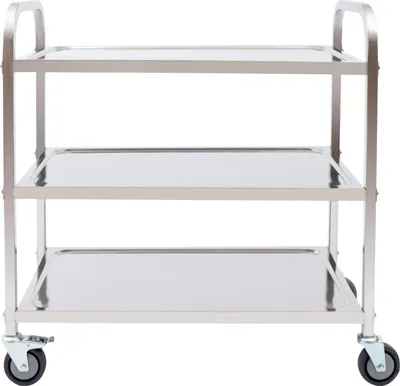 Zdjęcie produktu dla Wózek do serwowania – 3 półki – stal nierdzewna 201 – 2 hamulce – nośność 25 kg/półka – 85×45×90 cm – srebrny