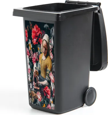 Produktbild von MuchoWow® Mülltonnenaufkleber Milchmädchen - Vermeer - Blumen 38x80 cm - Behälteraufkleber - Mülleimer-Aufkleber - Container-Aufkleber