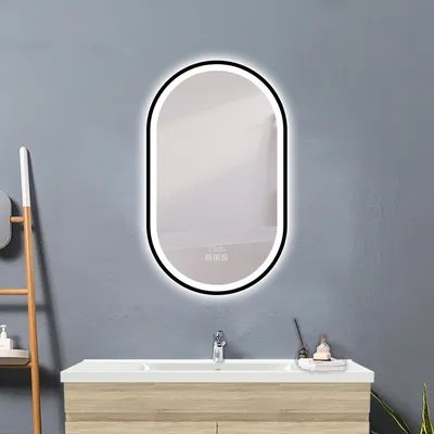 Produktbild von LED Spiegel Oval 45×75cm Badspiegel mit Beleuchtung Bluetooth Uhr 3 Lichtfarben dimmbar Touch Memory Beschlagfrei Wandspiegel Badezimmer IP44