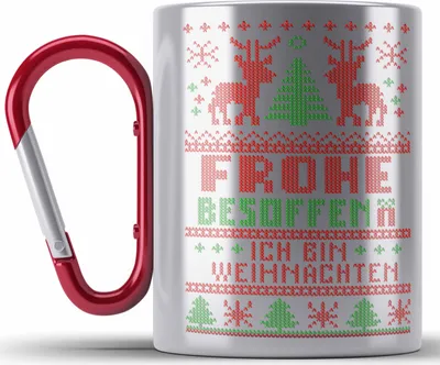 Produktbild von Trendation - Weihnachten Edelstahl Tasse Karabiner Ich Bin WeihnachtsEdelstahl Tasse Karabiner WeihnachtsEdelstahl Tasse Karabinern Lustig Glühwein Becher Geschenk Edelstahl Tasse Karabinern Weihnachtsmarkt Frauen Männer (Rot)