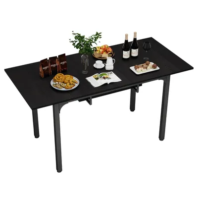Productafbeelding van Puluomis Uitschuifbare Eettafel, 110-149 cm verstelbaar, met opbergruimte, MDF, inclusief verstelbare poten voor 4-8 personen, zwart