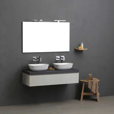 Produktbild von 120cm Badmöbelset in Perlgrau mit Doppel-Aufsatzwaschbecken | Valentina
