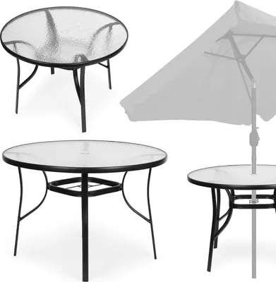 Produktbild von Runder Gartentisch 80 cm, für Terrasse, Garten, Balkon, gehärtetes Glas, Schirmloch, MultiGarden